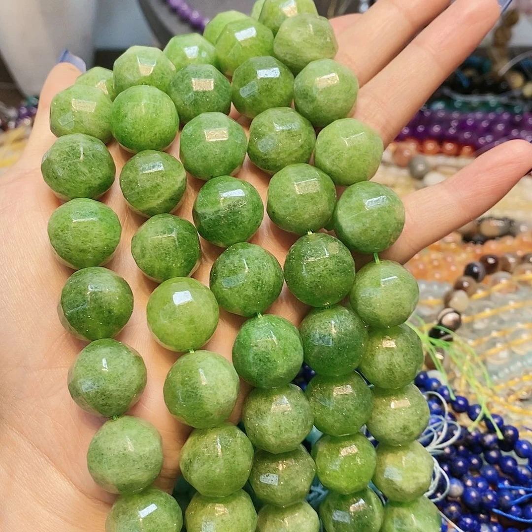 玛瑙/玉髓散珠天然绿玉髓一条切面18mm