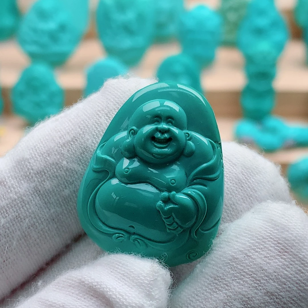 绿松石未镶嵌弥勒佛牌