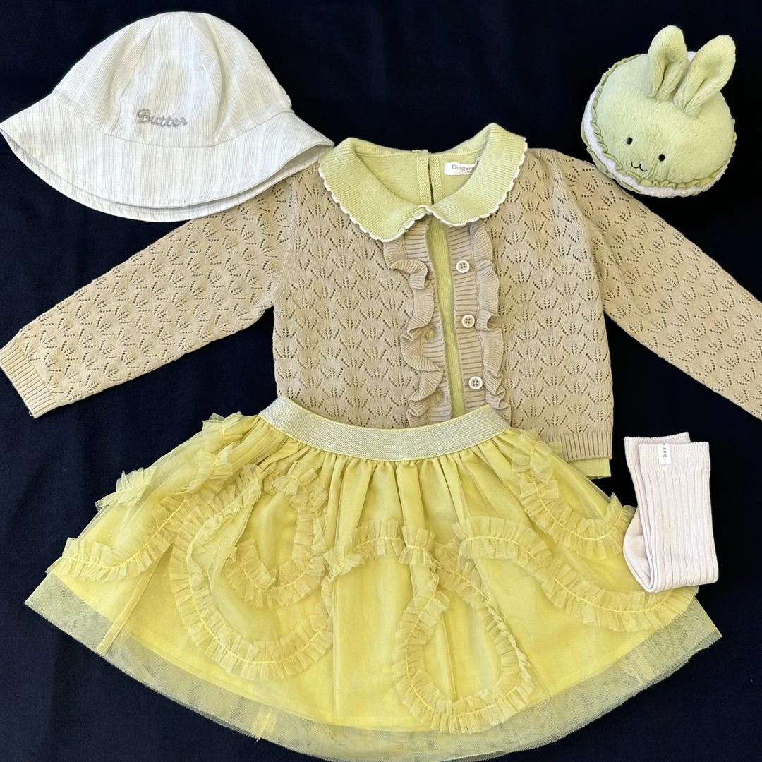 洋气常规针织衫绿色女宝圆领公主纯色毛衣夏季长袖翻领