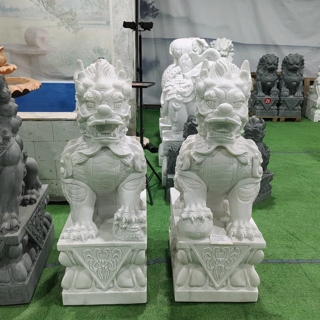 石雕麒麟一对汉白玉麒麟高一米看门护院公司工厂酒店别墅门口摆件