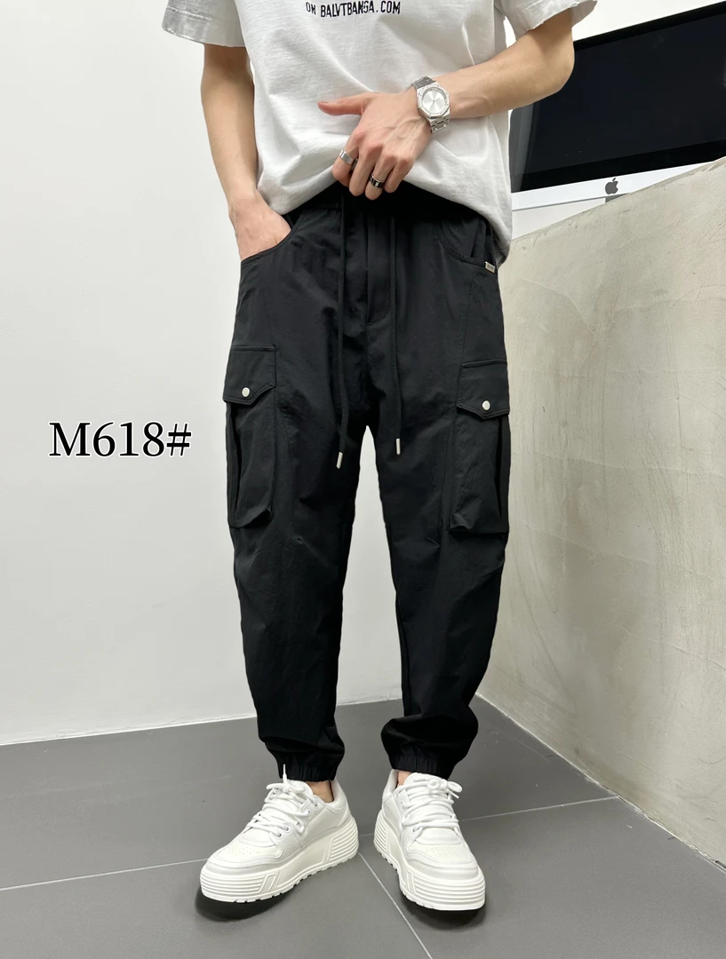 口袋休闲裤工装裤潮流薄款休闲裤夏季男装宽松束脚裤九分裤子长裤