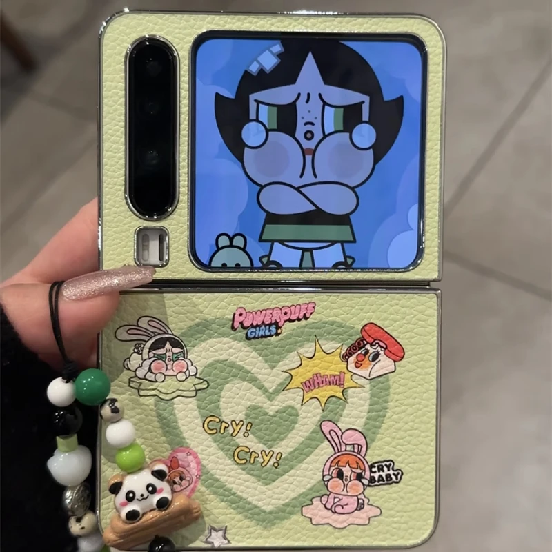 皮纹飞天小女警适用华为purax手机壳小米mixflip/pocket2三星Gala