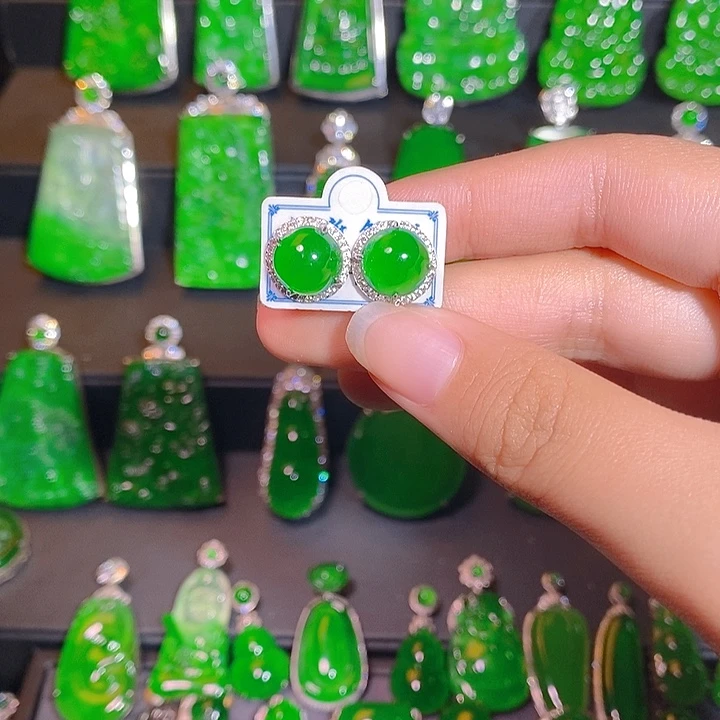 翡翠银S925镶嵌耳饰uu