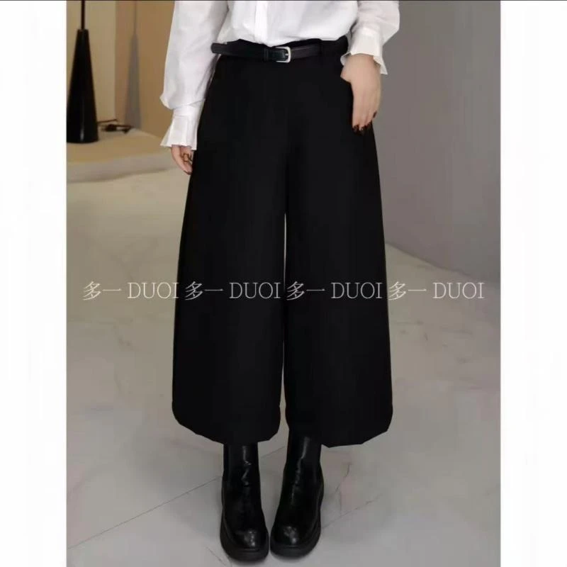 多一“完美裤”2025秋季时尚纯色高腰阔腿裤半松紧腰百搭休闲裤