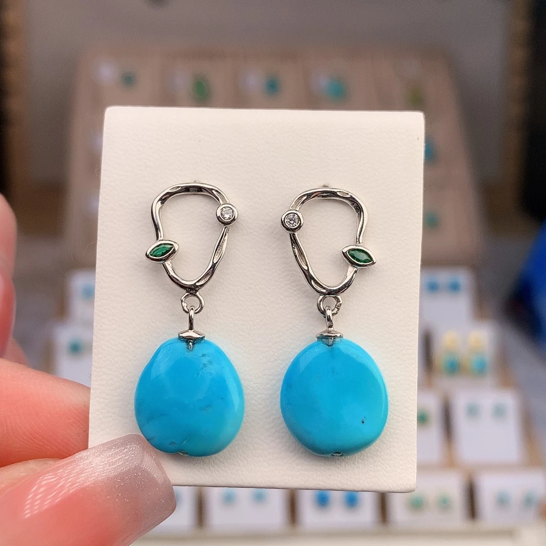 银S925镶嵌绿松石耳饰