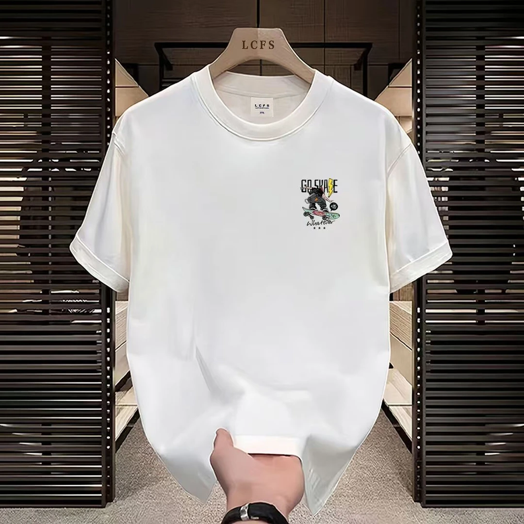 V/雅鹿夏季白色休闲圆领短袖中性ins短袖T恤潮流印花男士t恤韩版