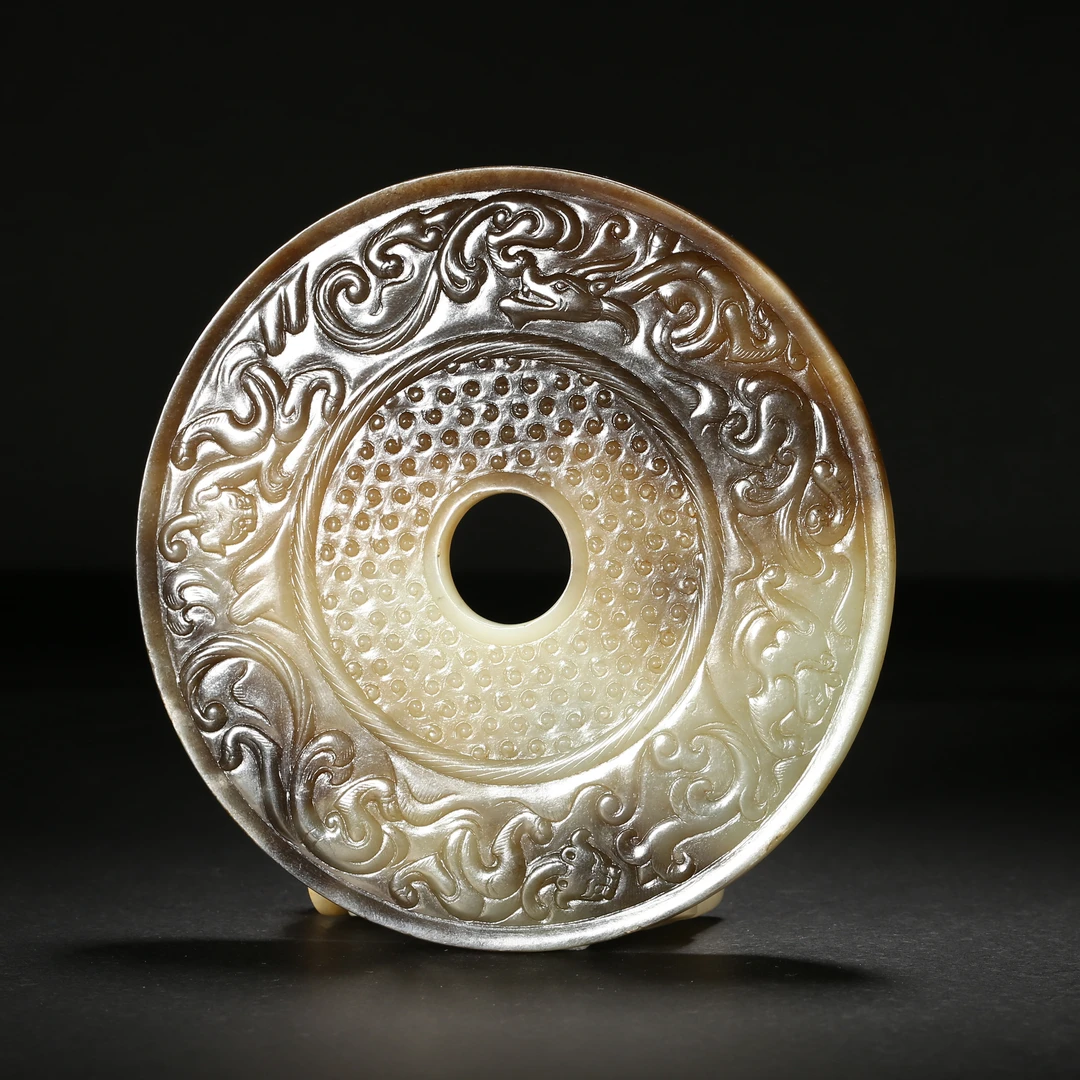 明代*双区龙纹玉璧/01SW0284/和田玉【北京文博】