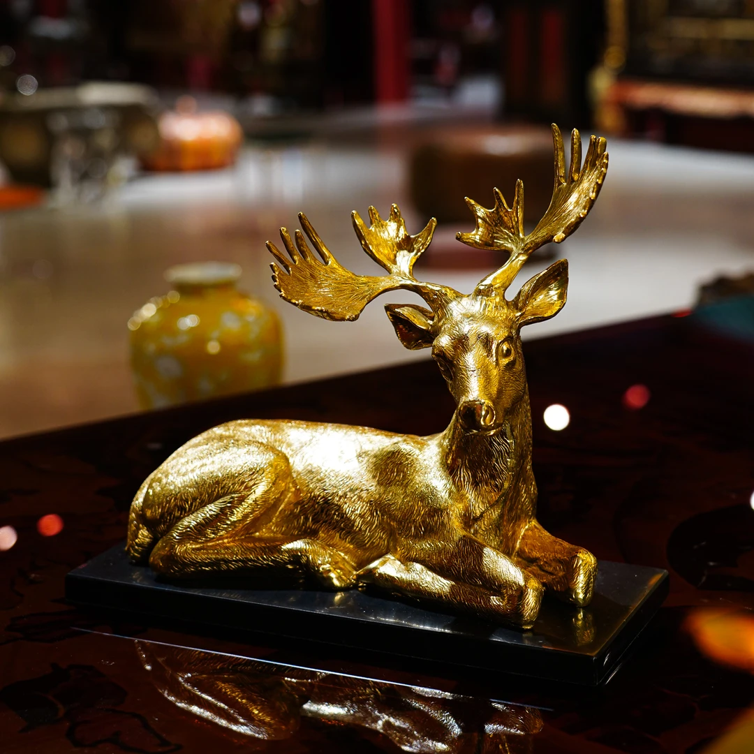 【本尼家】GY131黄铜卧鹿装饰摆件