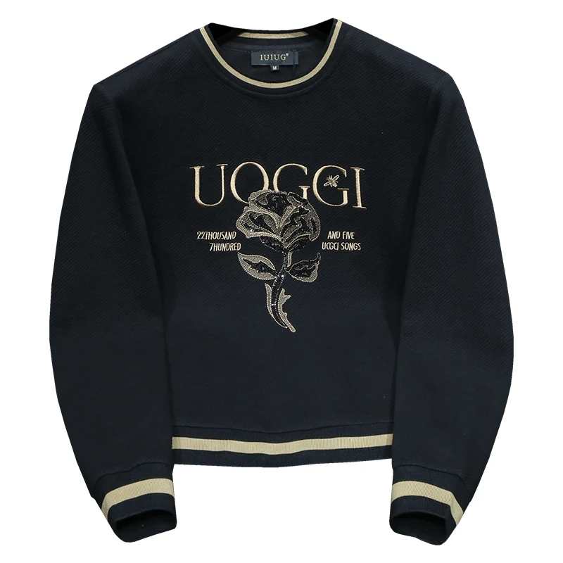 狄佛蒙特欧货秋季刺绣卫衣男士轻奢潮牌圆领套头长袖t恤大码打底