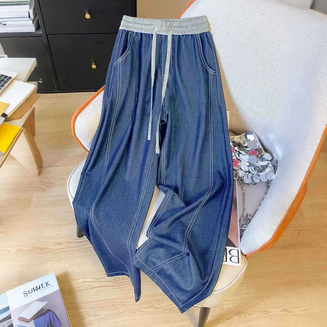 薄款软牛仔阔腿裤女2025夏季新款高腰休闲女装裤子时尚百搭显瘦裤