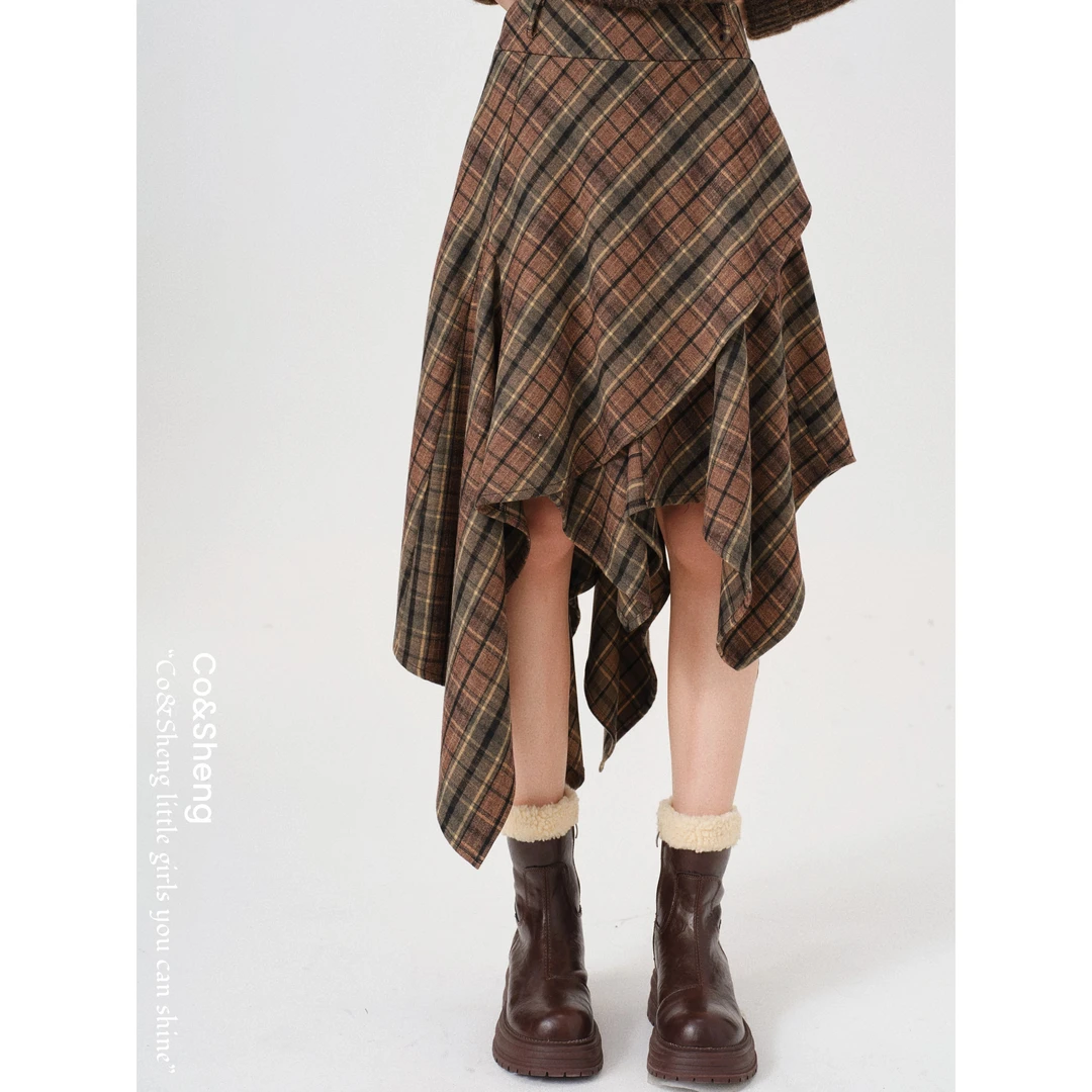 解构格纹/Co&Sheng重生小个子秋季新款不规则格子半身裙