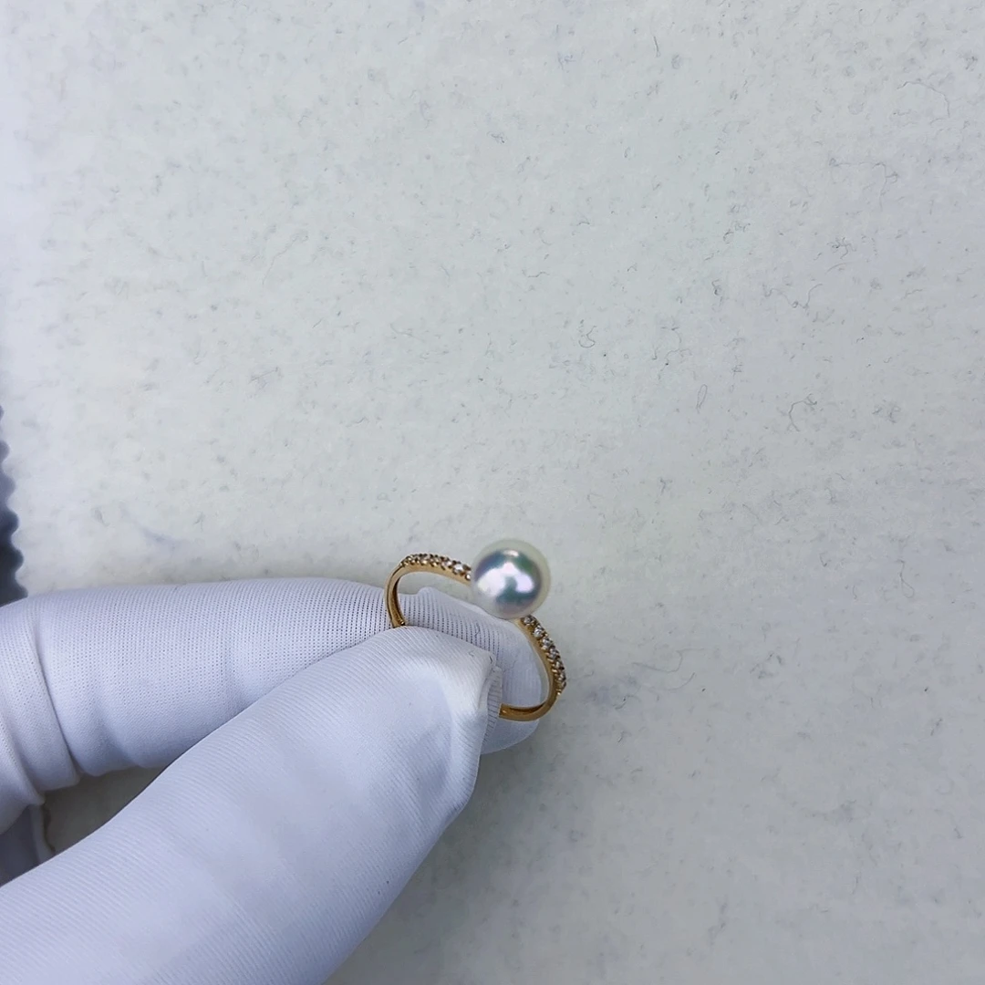 海水珍珠海水akoya设计款戒指6-7mm18K金镶嵌