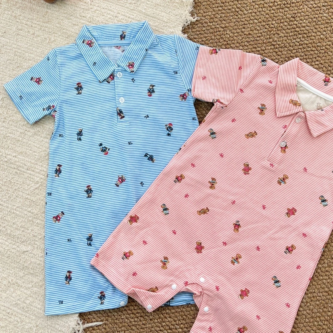 卡通风爬服男女童连体衣女百搭通用小中大童短爬夏季