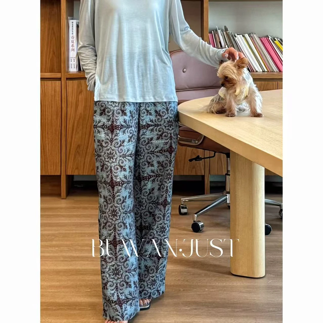 BUWANJUST【海岛的风】高品定制天丝亚麻印花休闲度假感麻裤B1877