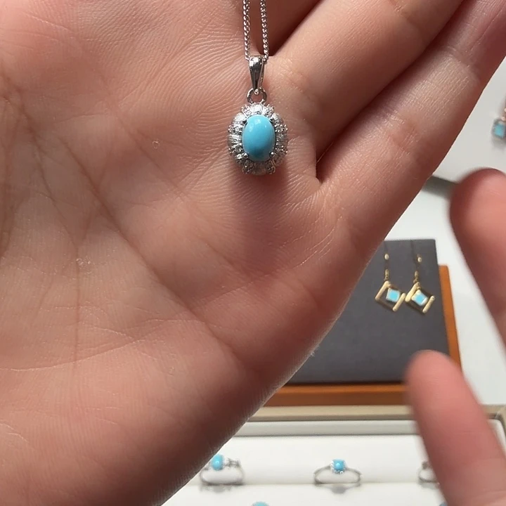 平***线绿松石银S925镶嵌吊坠(赠链)