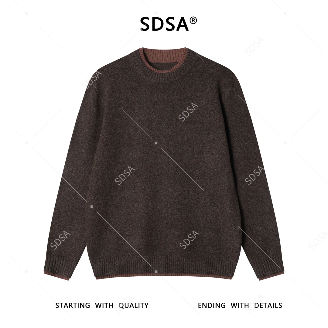 SDSA秋冬新款痞帅男装韩版简约撞色假两件圆领针织衫慵懒风毛衣