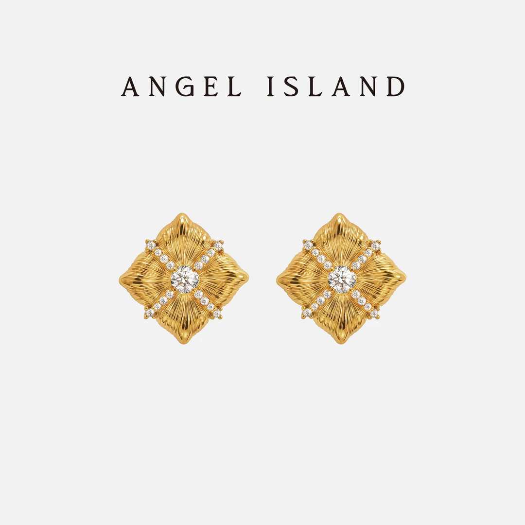 ANGEL ISLAND/天使岛屿 铜合金合成锆石耳饰 明星同款 小方糖耳钉