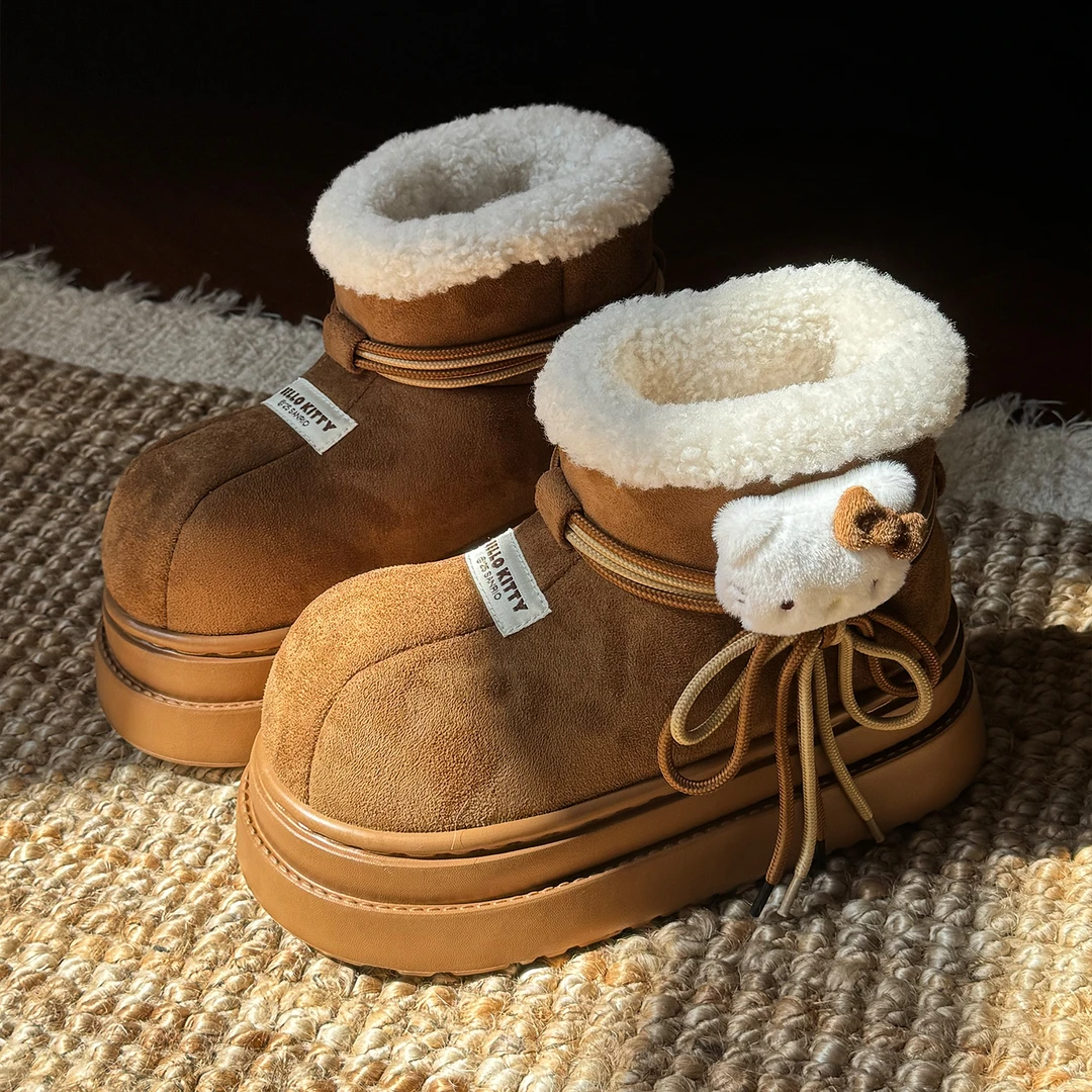 正版kt猫厚底雪地靴女2025冬季新款防滑加绒加厚保暖棉鞋外穿短靴