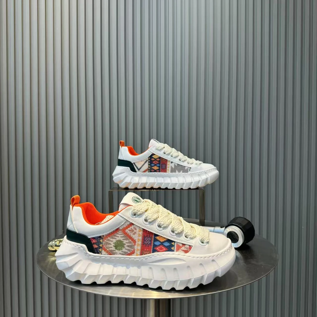 皮布拼接透气百搭厚底增高潮鞋休闲鞋春夏季新款男鞋