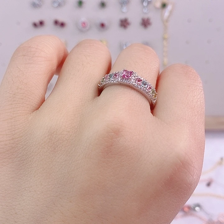 碧玺戒指银S925镀金镶嵌