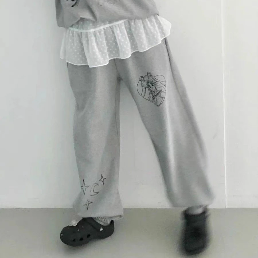 特~25春夏韩代 超薄毛圈卡通美少女印花减龄休闲束脚卫裤