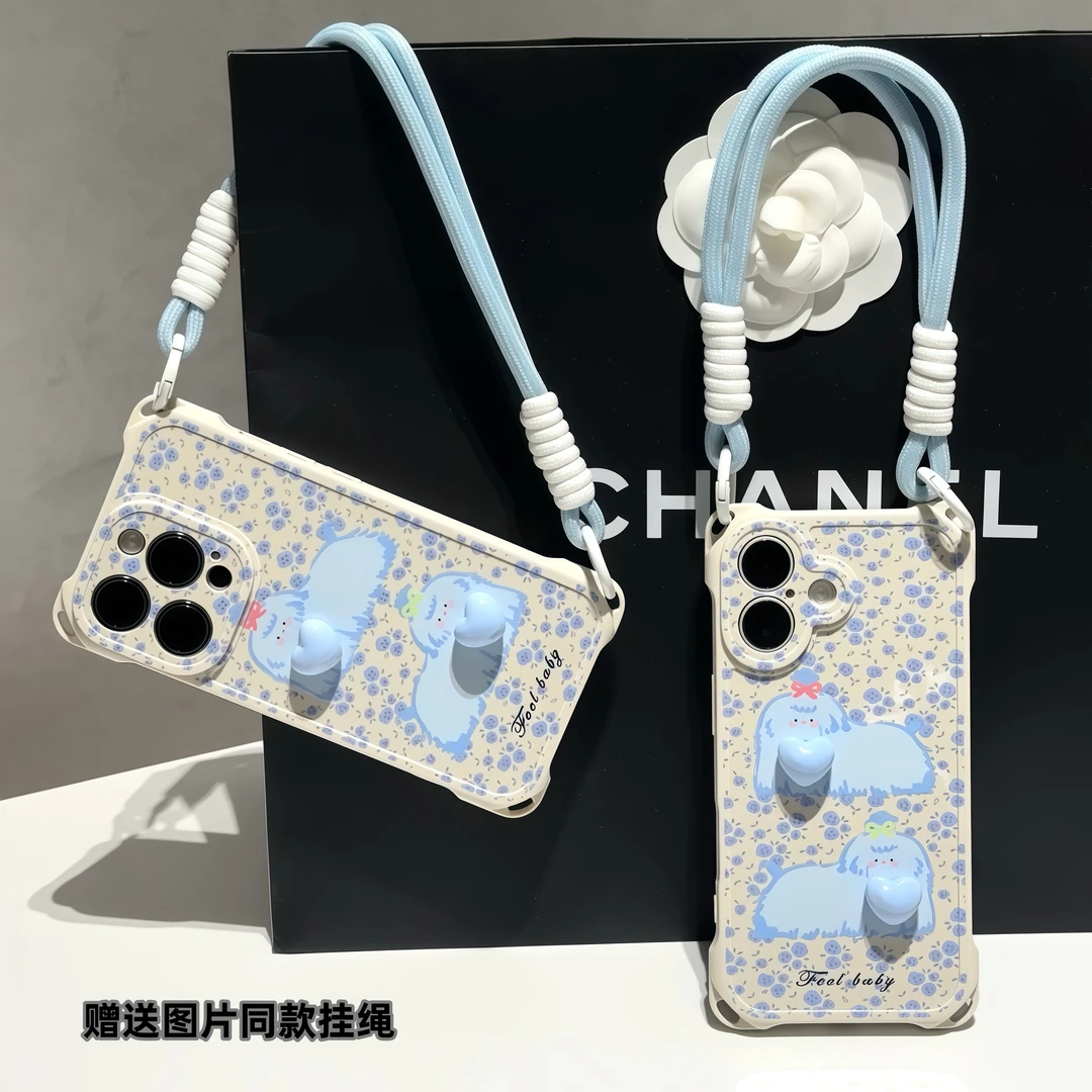蓝翠花狗狗挂绳适用iPhone苹果16手机壳华为p70vivoppo小米15软套