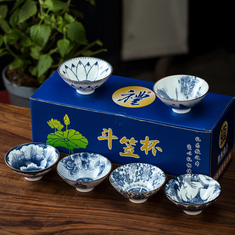 ZH669-青花六斗笠茶具套装+礼盒（）