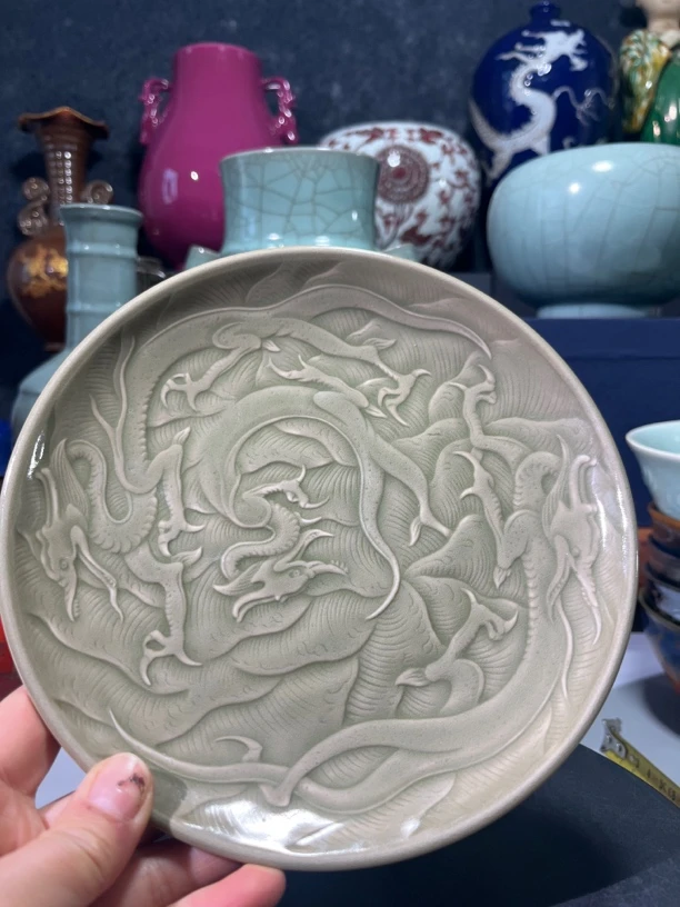 越窑龙纹盘，漂亮