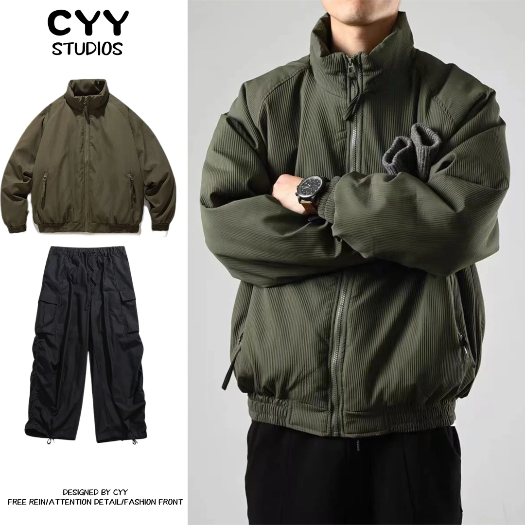 两件装/单件日系立领棉衣男士美式复古2025冬季新款外套工装棉服