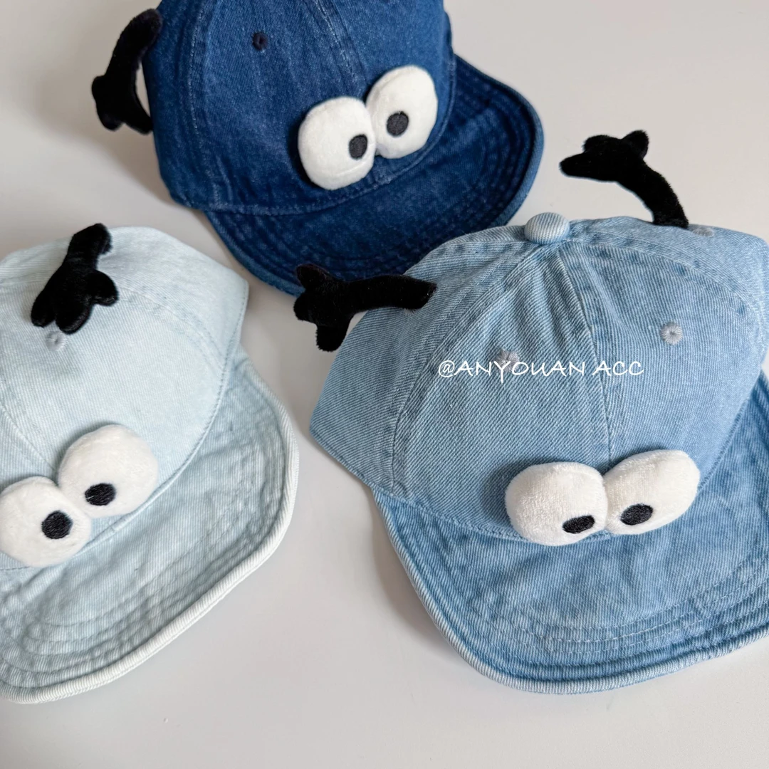 超萌搞怪儿童鸭舌帽圆顶短檐休闲风牛仔风翻边帽子韩版卡通宝宝帽