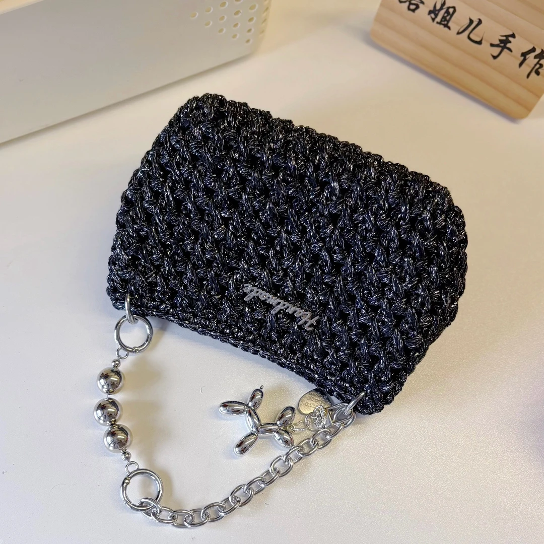 （送视频教程）镂空闪银手腕包手提包材料包（自己做）钩针包包