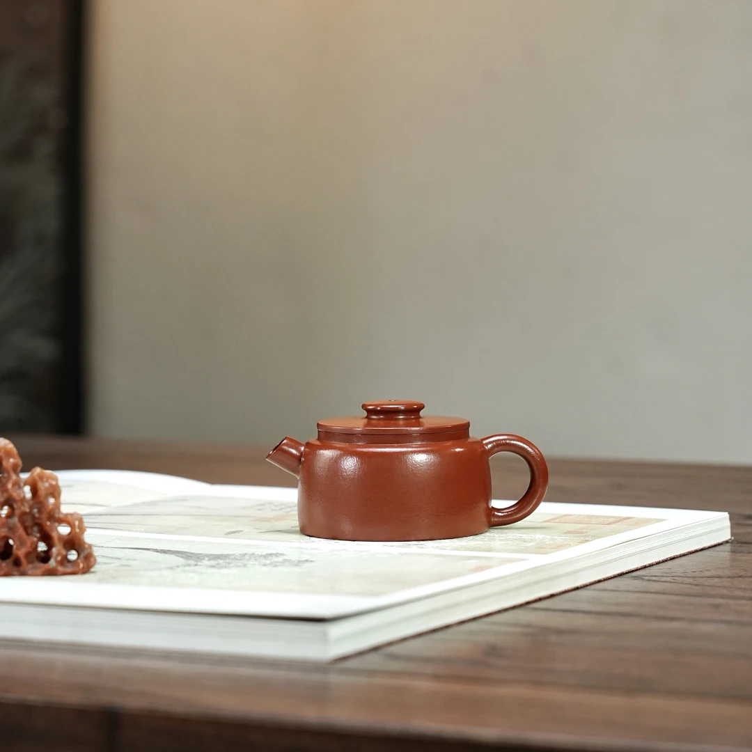 手印紫砂红泥小容量汲玉壶原矿朱泥150cc精品收藏器纯手工紫砂壶