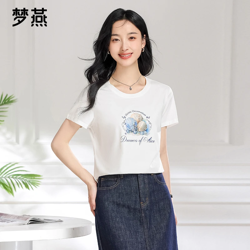 梦燕夏季女款时尚百搭气质印花T恤宽松休闲舒适洋气短袖BC01B5528