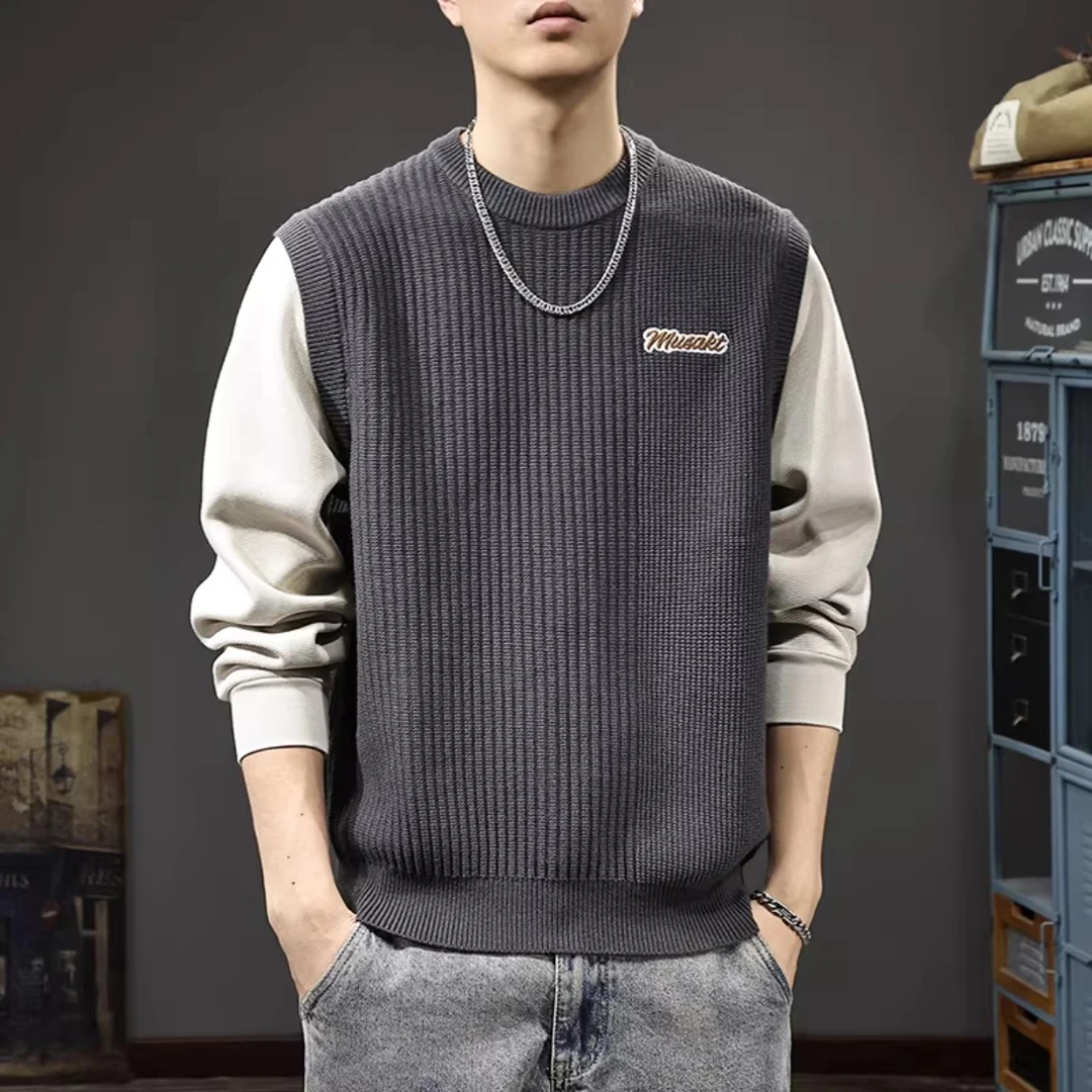 U&PURA冬季新款2025潮流男士毛衣潮牌假两件上衣高级感秋冬卫衣