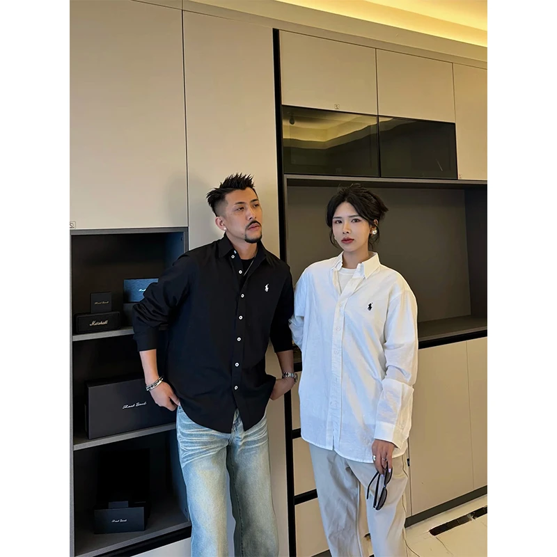 白色小马亚麻长袖衬衫男高级感夏季成熟稳重男装棉麻衬衣薄款外套