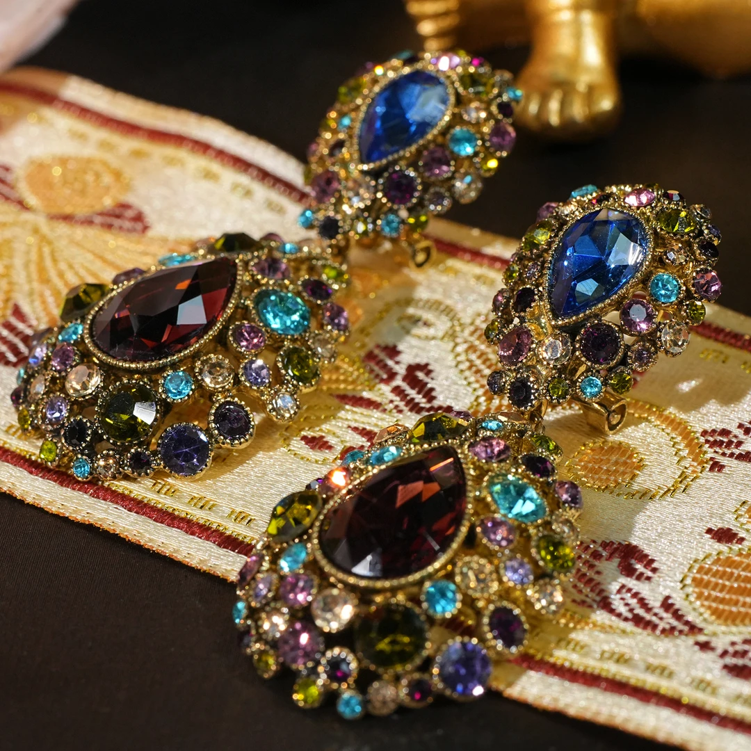 铜合金耳饰 【8579】耳钉 重工夸张复古满钻镶嵌