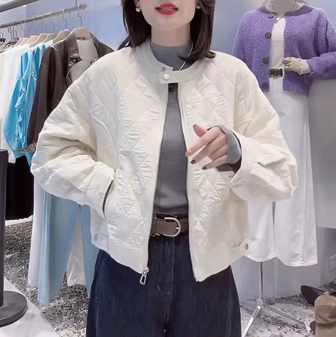 【清风】厚款菱格秋冬时尚夹棉宽松休闲外套设计感气质时尚百搭上衣