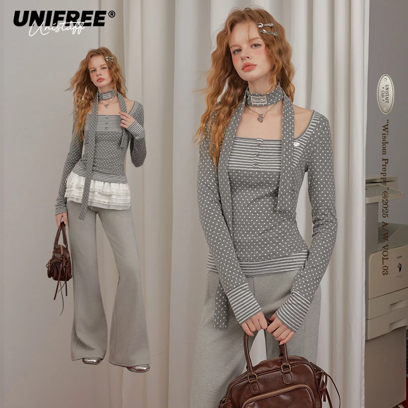 【金拐子专属】UNIFREE波点条纹长袖T恤U254G561H1E1