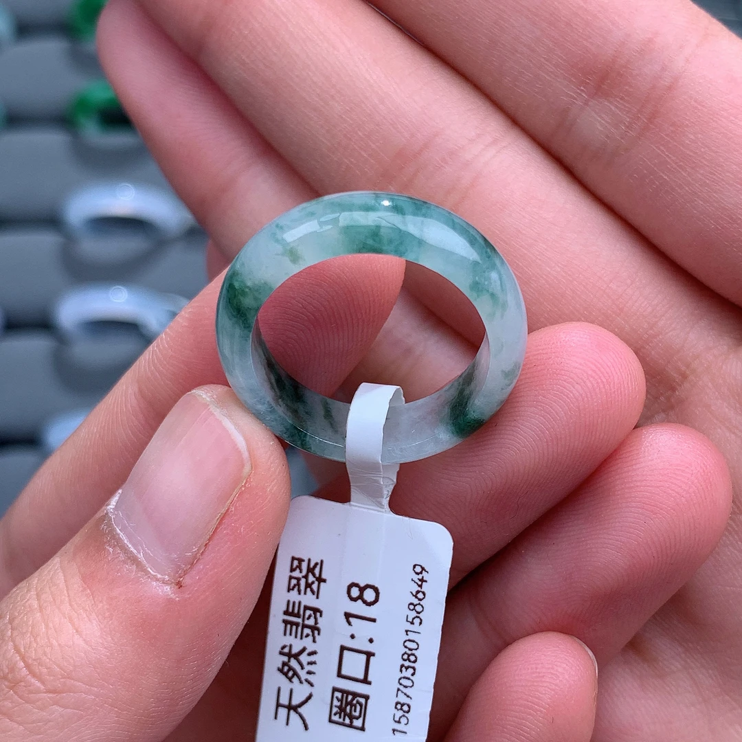天然缅甸A货翡翠戒指18圈口58649