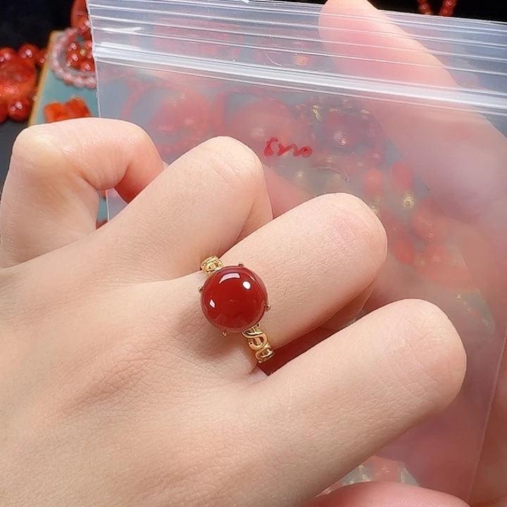 南红玛瑙银S925镶嵌戒指