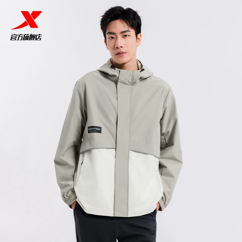 XTEP/特步双层风衣外套男士户外休闲宽松上衣防风春季连帽长袖