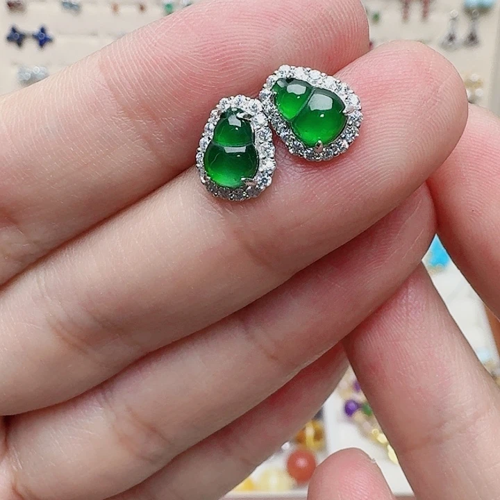 翡翠耳饰银S925镶嵌耳钉