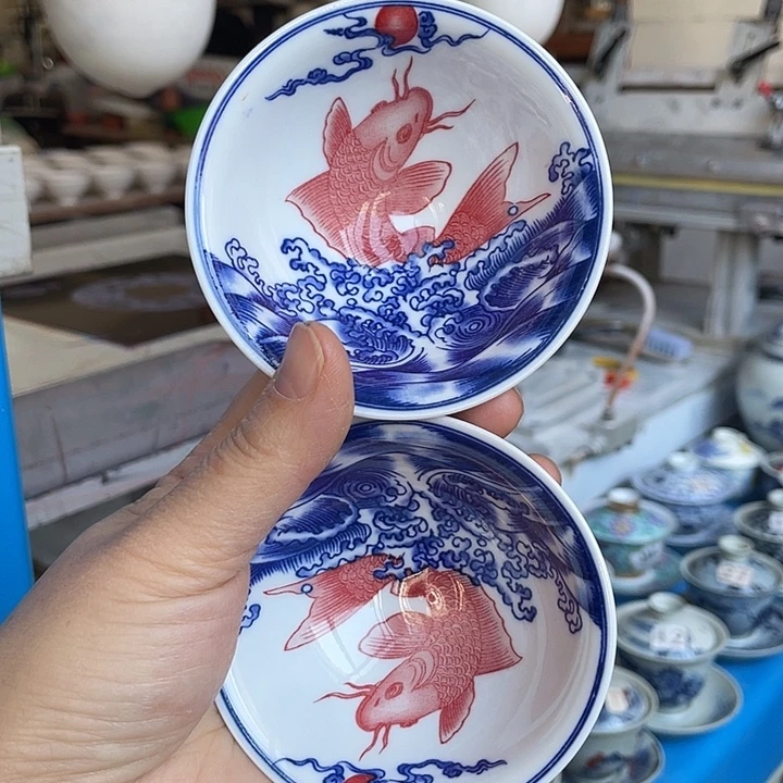 青花釉下彩杯子2个