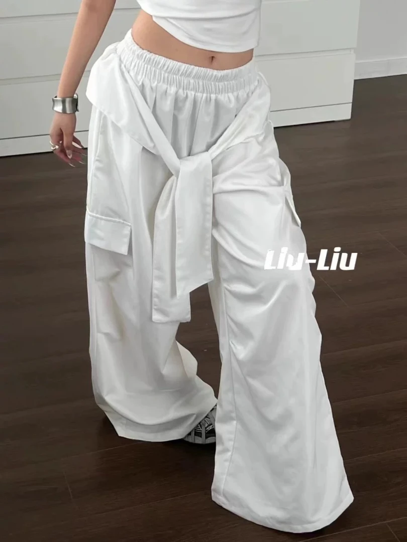 《XBING同学》假两件绑带美式工装降落伞裤夏季松紧腰宽松阔腿裤#15