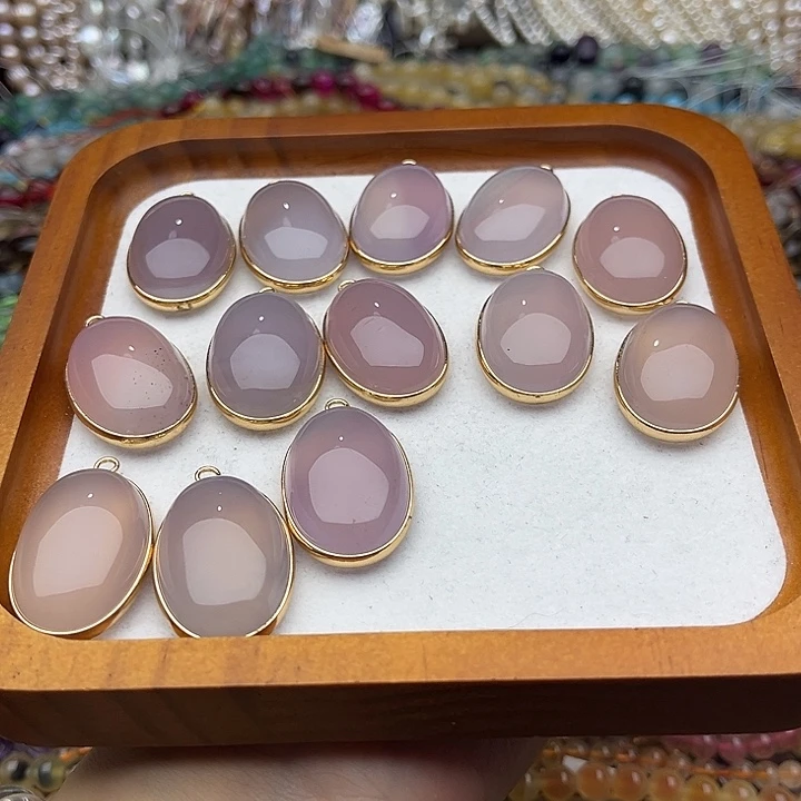 玛瑙/玉髓未镶嵌珠宝半成品一个21/30mm左右粉紫玛瑙吊坠随机发
