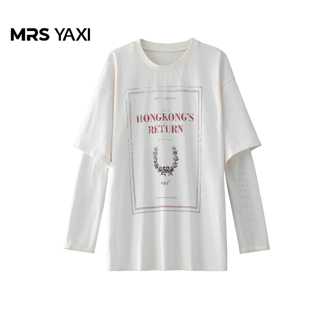 Mrsyaxi蕾丝拼接设计感T恤YX5081902
