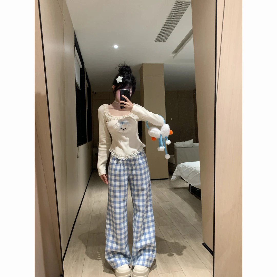 瑞茜·威瑟斯 雪绒团子 秋冬甜美风显瘦长袖上衣休闲长裤R2210-1L