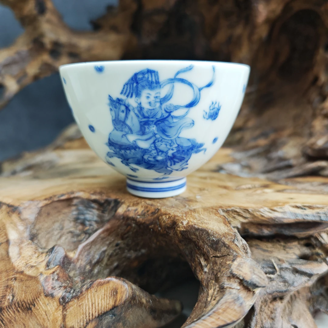 （陶月楼）柴窑手绘马上有秦鸡心杯茶杯功夫茶具100CC