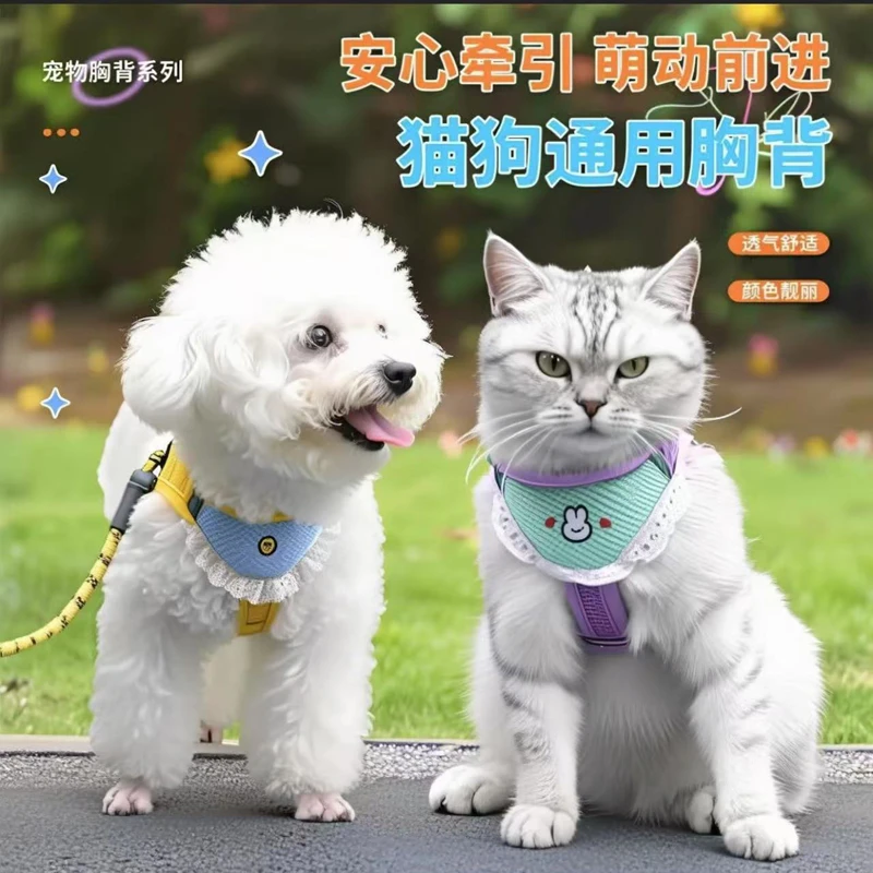 狗狗牵引绳可爱口水巾胸背带中小型犬用外出可调节胸背带比熊泰迪