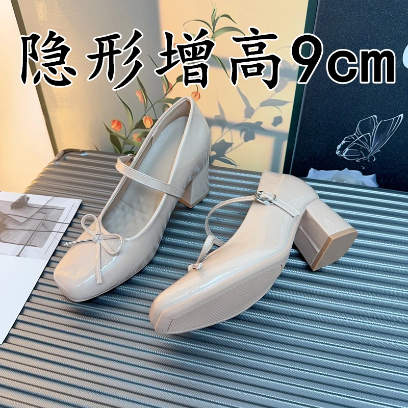 法式内增高玛丽珍鞋女款一字带舒适软底奶奶鞋蝴蝶结配裙子晚晚鞋